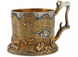 RUSSIAN GILT SILVER TREE STUMP TEA GLASS HOLDER