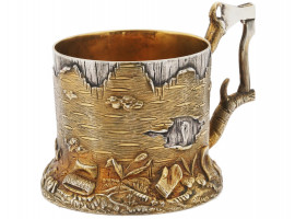 RUSSIAN GILT SILVER TREE STUMP TEA GLASS HOLDER