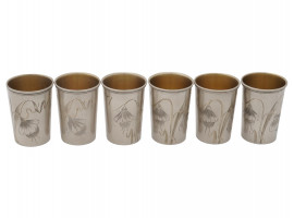 SET OF RUSSIAN SILVER WINEGLASSES WITH ENGRAVING