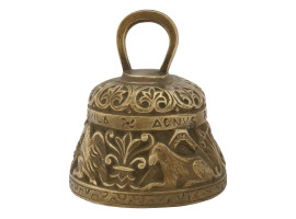 CAST BRONZE CHURCH HAND BELL WITH ANIMAL RELIEF