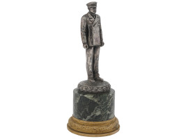 GERMAN OFFICER SILVER PLATED FIGURINE ON STAND