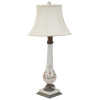 HAND PAINTED BRASS WHITE GLASS TABLE LAMP W SHADE PIC-0