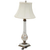 HAND PAINTED BRASS WHITE GLASS TABLE LAMP W SHADE PIC-1