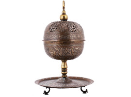 EARLY 20TH C SYRIAN SILVER INLAID INCENSE BURNER