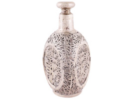 ANTIQUE CHINESE SILVER CAGED GLASS DECANTER