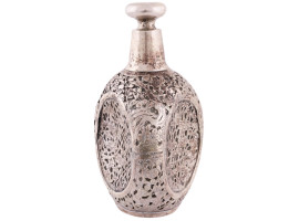 ANTIQUE CHINESE SILVER CAGED GLASS DECANTER