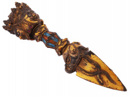 TIBETAN BUDDHIST CAST IRON PHURBA RITUAL DAGGER