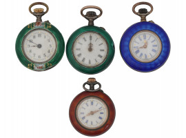 LOT FOUR CONTINENTAL SILVER ENAMEL POCKET WATCHES