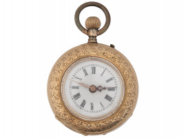 14K YELLOW GOLD JAQUET SON ENGRAVED POCKET WATCH