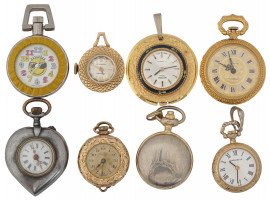 COLLECTION OF EIGHT VARIOUS DESIGN POCKET WATCHES