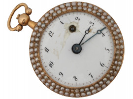 VINTAGE SOLID GOLD PEARLS JEWELRY POCKET WATCH