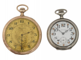 PAIR OF WALTHAM CO SILVERODE RUBY POCKET WATCHES