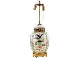 ANTIQUE ORIENTAL GILT BRONZE PORCELAIN TABLE LAMP