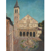 ITALIAN CATHEDRAL OIL PAINTING SIGNED BY ARTIST PIC-1