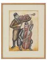 JUDAICA POLISH MIUSIC WATERCOLOR SIGNED BY ARTIST