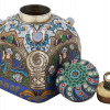 RUSSIAN GILT SILVER CLOISONNE ENAMEL TEA CADDY PIC-1