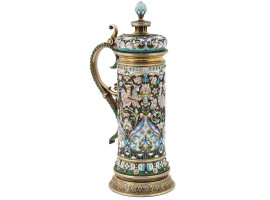 RUSSIAN GILT SILVER CLOISONNE ENAMEL TANKARD