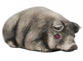 RUSSIAN SILVER FIGURE OF A PIG WITH RUBY EYES