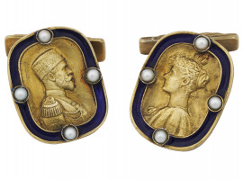 RUSSIAN GILT SILVER ENAMEL NICHOLAS II CUFFLINKS