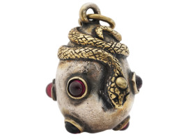 RUSSIAN SILVER GILT AND GARNETS SNAKE EGG PENDANT