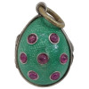 RUSSIAN SILVER ENAMEL EGG PENDANT W RUBY STONES PIC-0