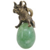 RUSSIAN GILT SILVER JADE DOG FIGURINE EGG PENDANT PIC-0