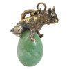 RUSSIAN GILT SILVER JADE DOG FIGURINE EGG PENDANT PIC-1