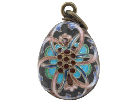 RUSSIAN GILT SILVER CLOISONNE ENAMEL EGG PENDANT