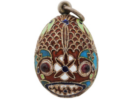 RUSSIAN SILVER AND CLOISONNE ENAMEL EGG PENDANT