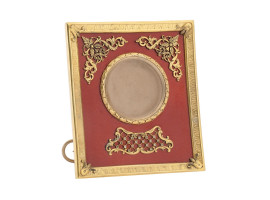 RUSSIAN GILT SILVER, DIAMONDS AND GUILLOCHE FRAME