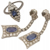 14K WHITE GOLD SAPPHIRE AND DIAMONDS JEWELRY SET PIC-0