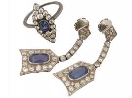 14K WHITE GOLD SAPPHIRE AND DIAMONDS JEWELRY SET