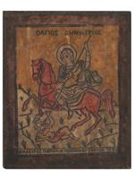 ANTIQUE GREEK HAND PAINTED ICON OF ST DEMETRIUS