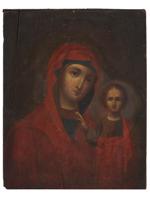 ANTIQUE RUSSIAN ICON VIRGIN MARY WITH BABY JESUS