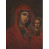 ANTIQUE RUSSIAN ICON VIRGIN MARY WITH BABY JESUS PIC-1