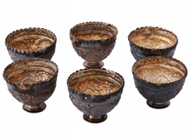 SET OF SIX OTTOMAN ZARF COFFEE CUPS WITH CHASING