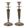 PAIR OF RUSSIAN ENGRAVED SILVER CANDLE STICKS PIC-0