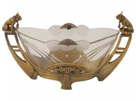 RUSSIAN GILT SILVER GEM STONES DIAMOND GLASS BOWL