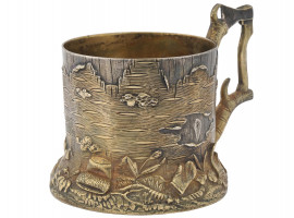 RUSSIAN GILT SILVER TREE STUMP TEA GLASS HOLDER