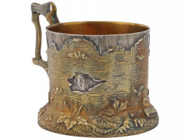 RUSSIAN GILT SILVER TREE STUMP TEA GLASS HOLDER