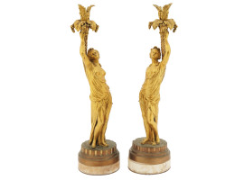 LOUIS XVI FRENCH GILT BRONZE CANDLESTICKS, 19TH C