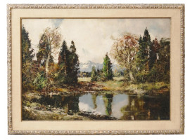 ANTIQUE GERMAN LANDSCAPE OIL PAINTING BY Q SCHMID