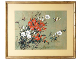 CHINESE FLORAL WATERCOLOR PAINTING BY HUI CHI MAU