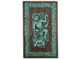 MAYAN COLORED STONE AND RESIN WOOD RELIEF PLAQUE