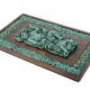 MAYAN COLORED STONE AND RESIN WOOD RELIEF PLAQUE PIC-1