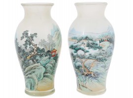 PAIR OF CHINESE REVERSE PAINTED WHITE GLASS VASES