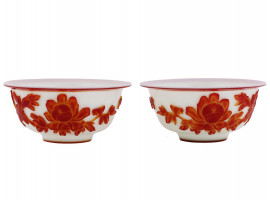 CHINESE PEKING RED OVERLAY GLASS BOWLS, 19TH C.