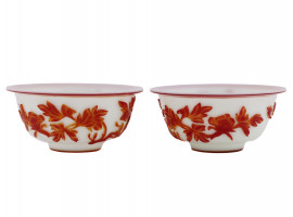 CHINESE PEKING RED OVERLAY GLASS BOWLS, 19TH C.