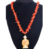 CHINESE RED CORAL NECKLACE WITH CARVED PENDANT PIC-0