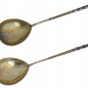 PAIR OF RUSSIAN SILVER AND CLOISONNE ENAMEL SPOON PIC-1